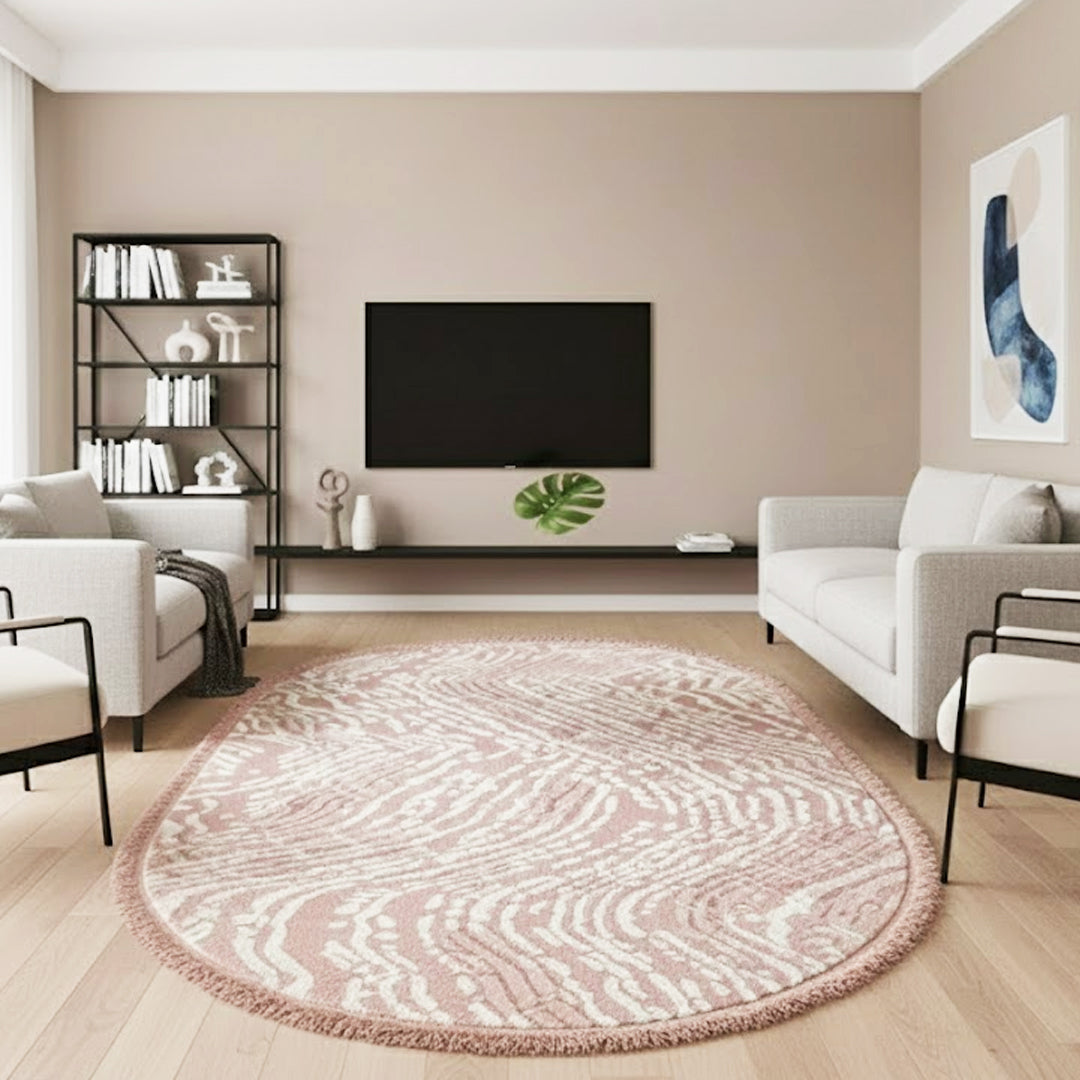 Teppich Günce | Pink | Moderner Acrylteppich mit Fransen | Oval