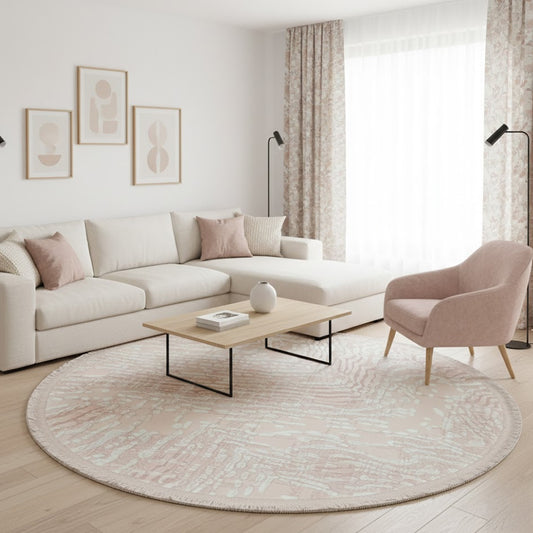 Teppich Günce | Pink |Modernes Acrylteppich mit Fransen | Rund