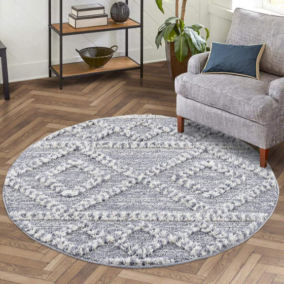 Hochflor Teppich Focus 3022 Grau – Rund