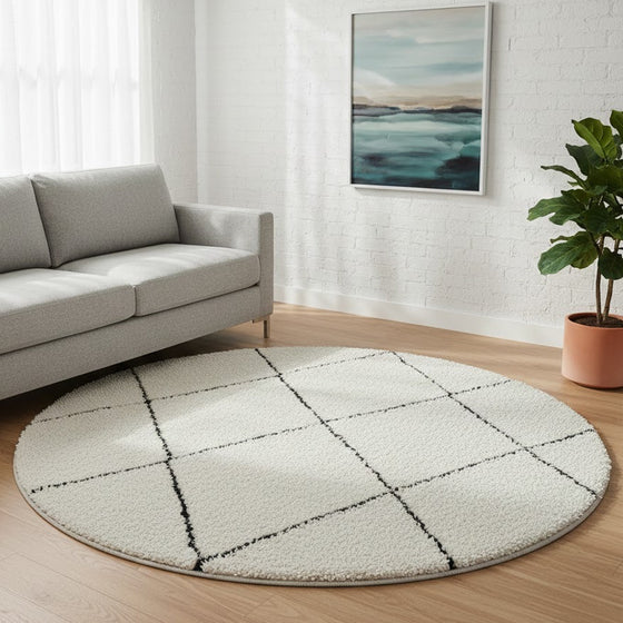 Ideal Shaggy Hochflorteppich 80260 390 White Black – Rund