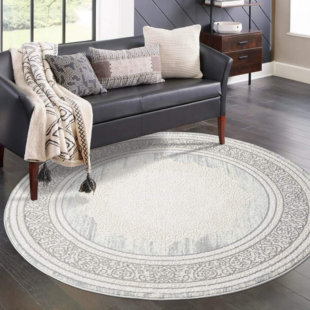 Kurzflor Teppich Antik 209 Grau – Rund