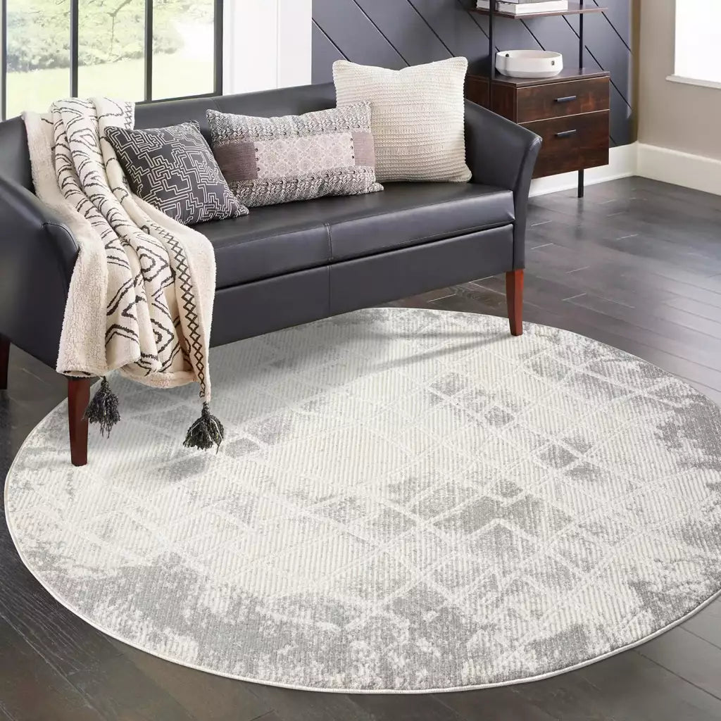 Kurzflor Teppich Antik 215 Grau – Rund