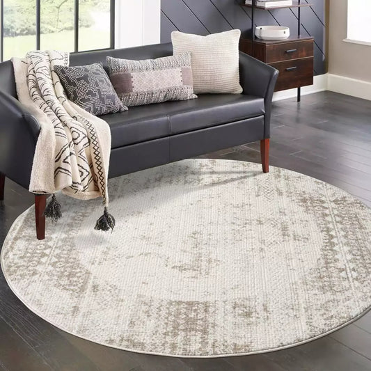 Kurzflor Teppich Antik 232 Creme – Rund