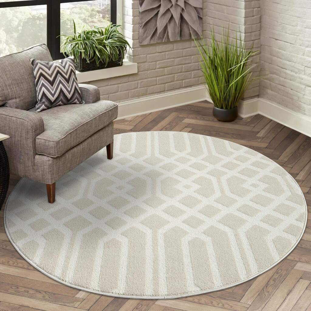 Kurzflor Teppich Flair 138 Beige – Rund