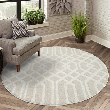 Kurzflor Teppich Flair 138 Beige – Rund