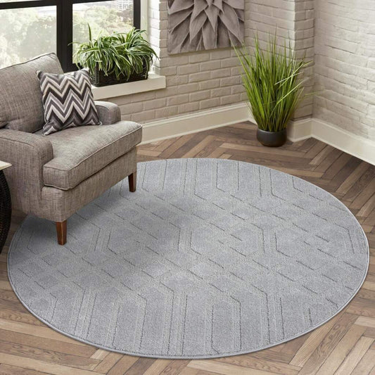 Kurzflor Teppich Flair 138 Grau – Rund