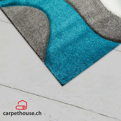 Diamond Designer Teppich Welle Turkis Grau