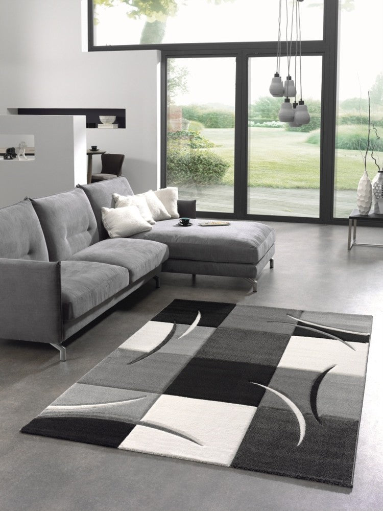 Designer Teppich Diamond Karo Grau Schwarz