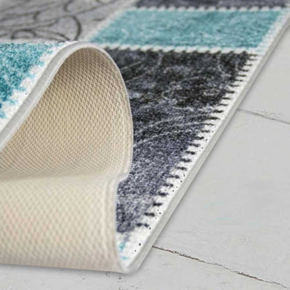 Waschbarer Küchenläufer Patchwork Türkis Grau