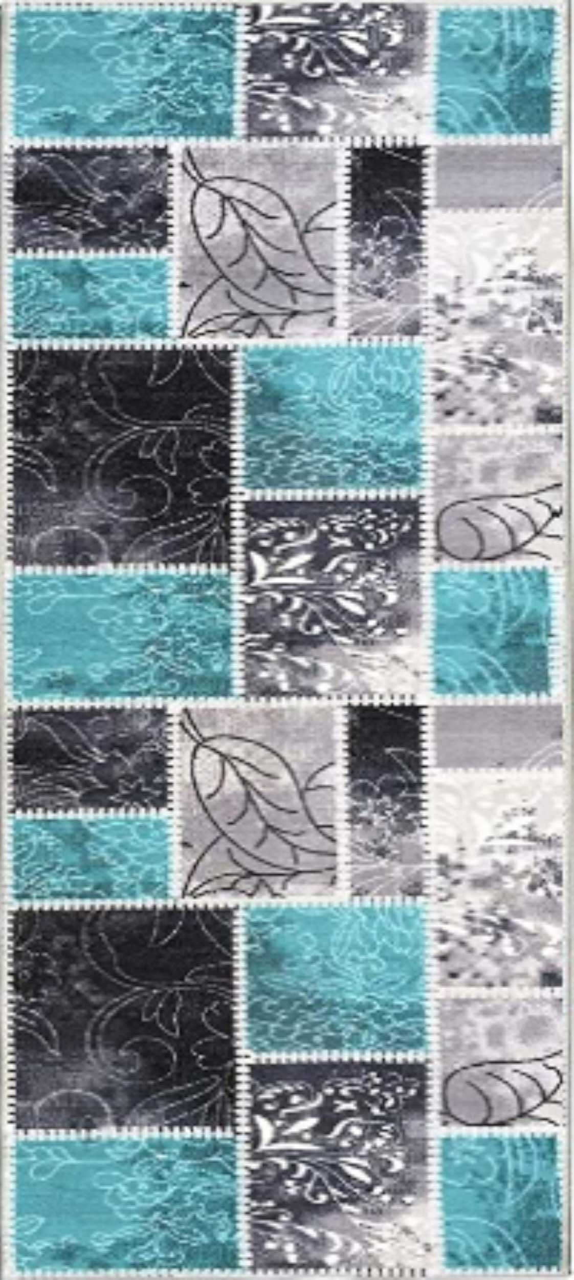 Waschbarer Küchenläufer Patchwork Türkis Grau