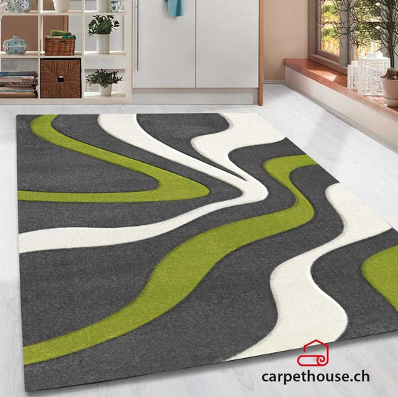Diamond Designer Teppich Welle Grün Schwarz