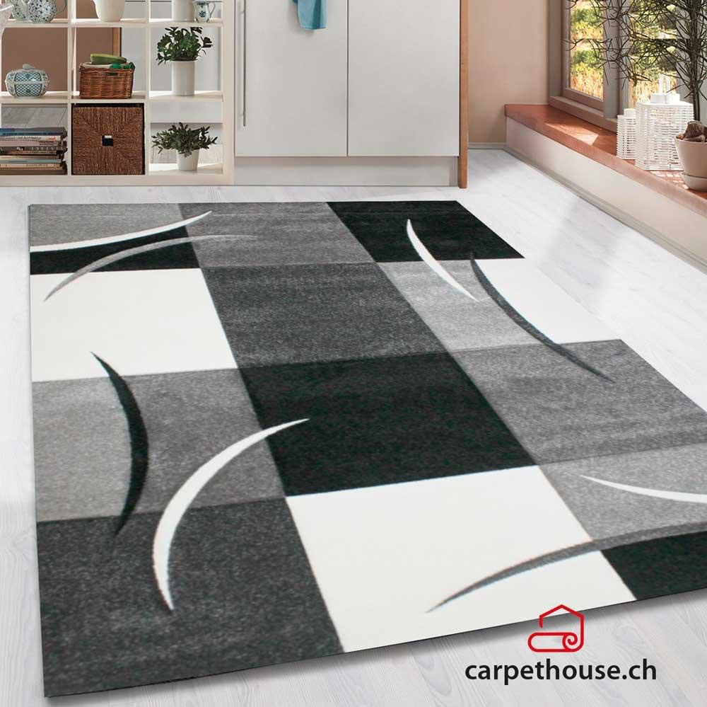 Designer Teppich Diamond Karo Grau Schwarz