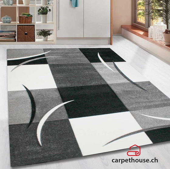 Designer Teppich Diamond Karo Grau Schwarz
