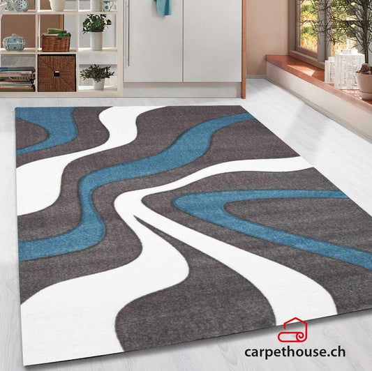Diamond Designer Teppich Welle Turkis Grau