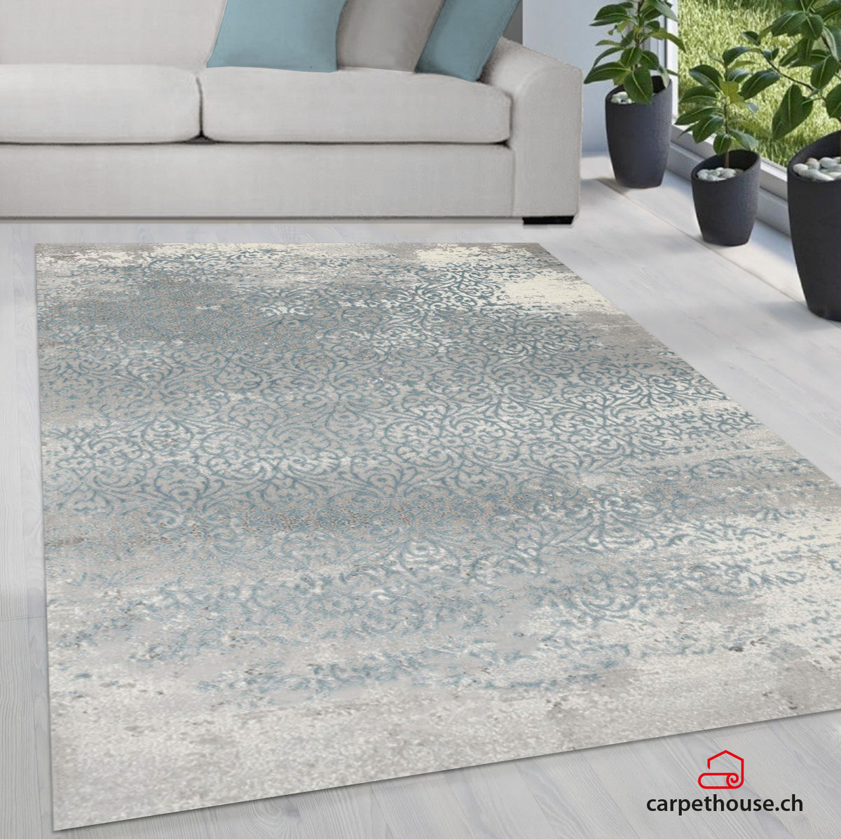 Merinos Teppich Thema Serie 23016 953 grau türkis –