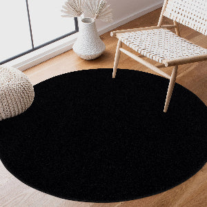 Kurzflor Teppich Uni 9503 Black – Rund