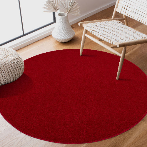 Kurzflor Teppich Uni 9504 Red – Rund