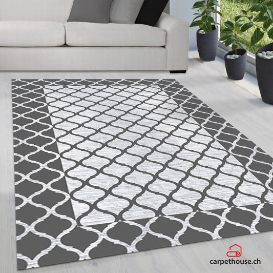 Waschbarer Teppich Sunshine 1123 Grey mit Fransen