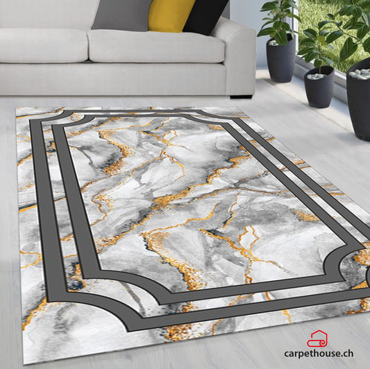 Waschbarer Teppich Sunshine 1131 Grey mit Fransen