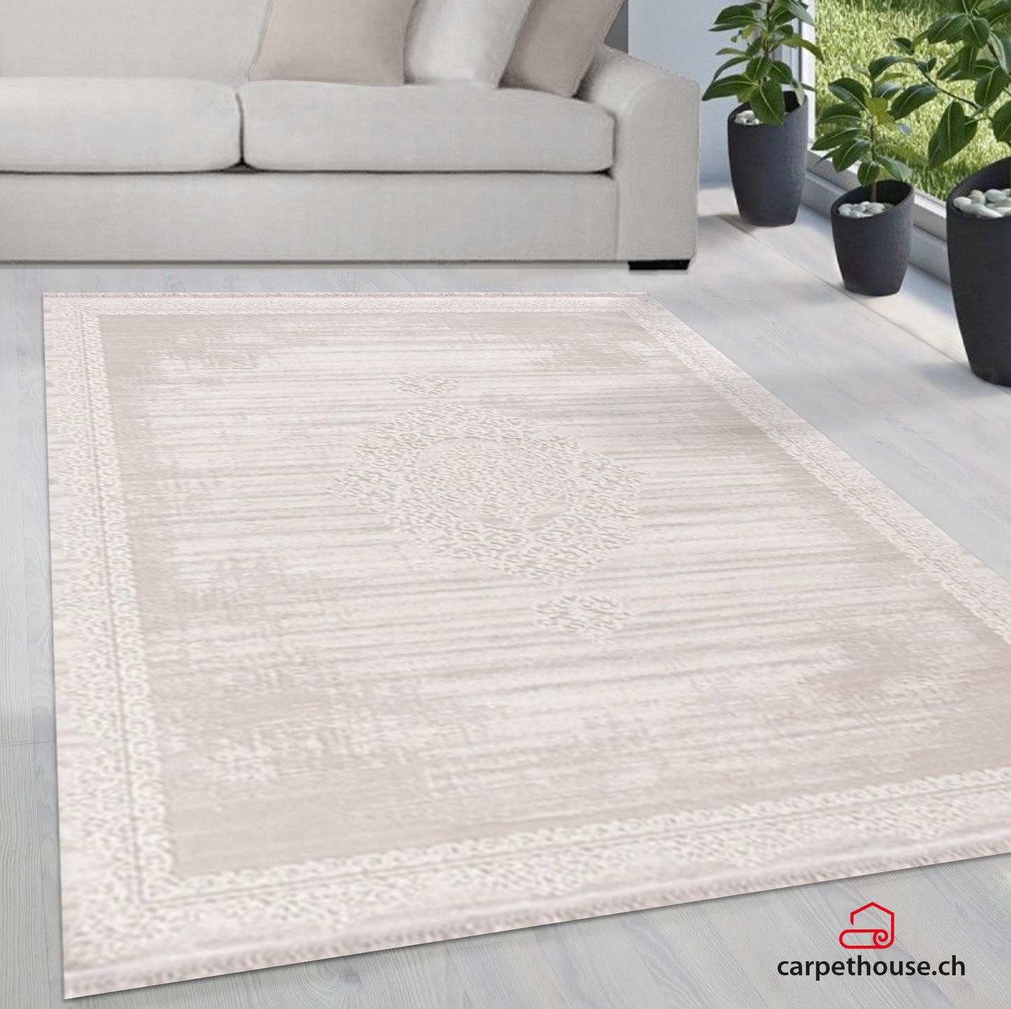 Teppich Rodin 19770 60-Creme, rechteckig, Vintage, Orient, Kurzflor mit Fransen