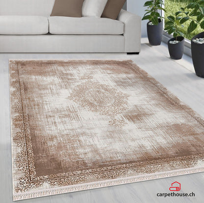 Teppich Rodin 19770 80-Brown, rechteckig, Vintage, Orient, Kurzflor mit Fransen