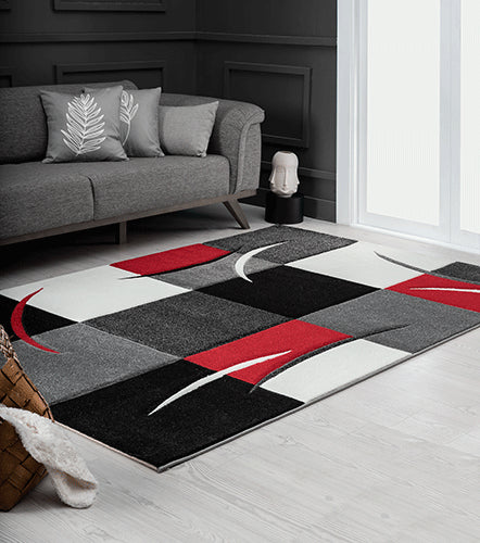 Designer Teppich Diamond Karo Rot Schwarz