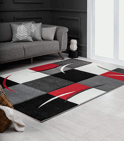 Designer Teppich Diamond Karo Rot Schwarz