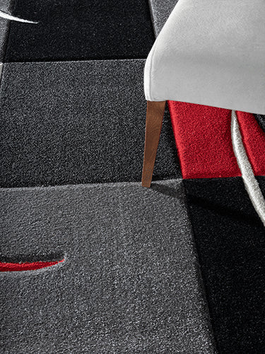 Designer Teppich Diamond Karo Rot Schwarz