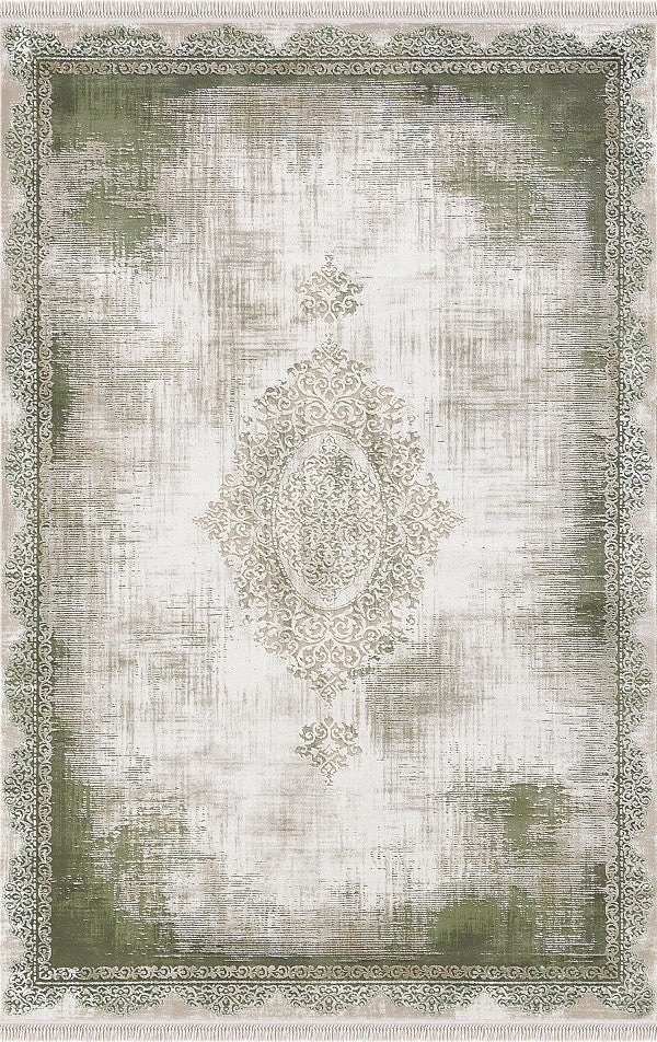 Teppich Rodin 19770 40-Green, rechteckig, Vintage, Orient, Kurzflor mit Fransen