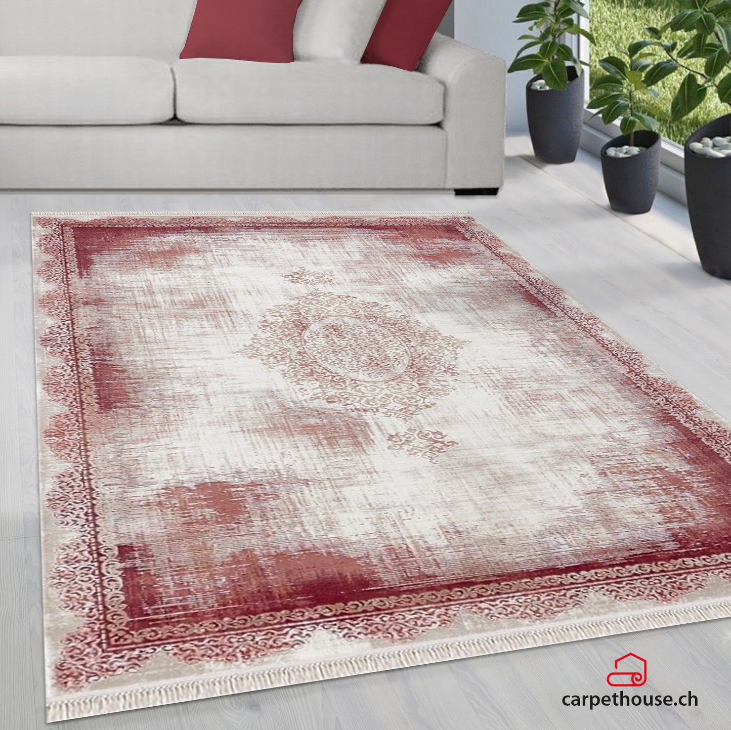 Teppich Rodin 19770 10-Red, rechteckig, Vintage, Orient, Kurzflor mit Fransen