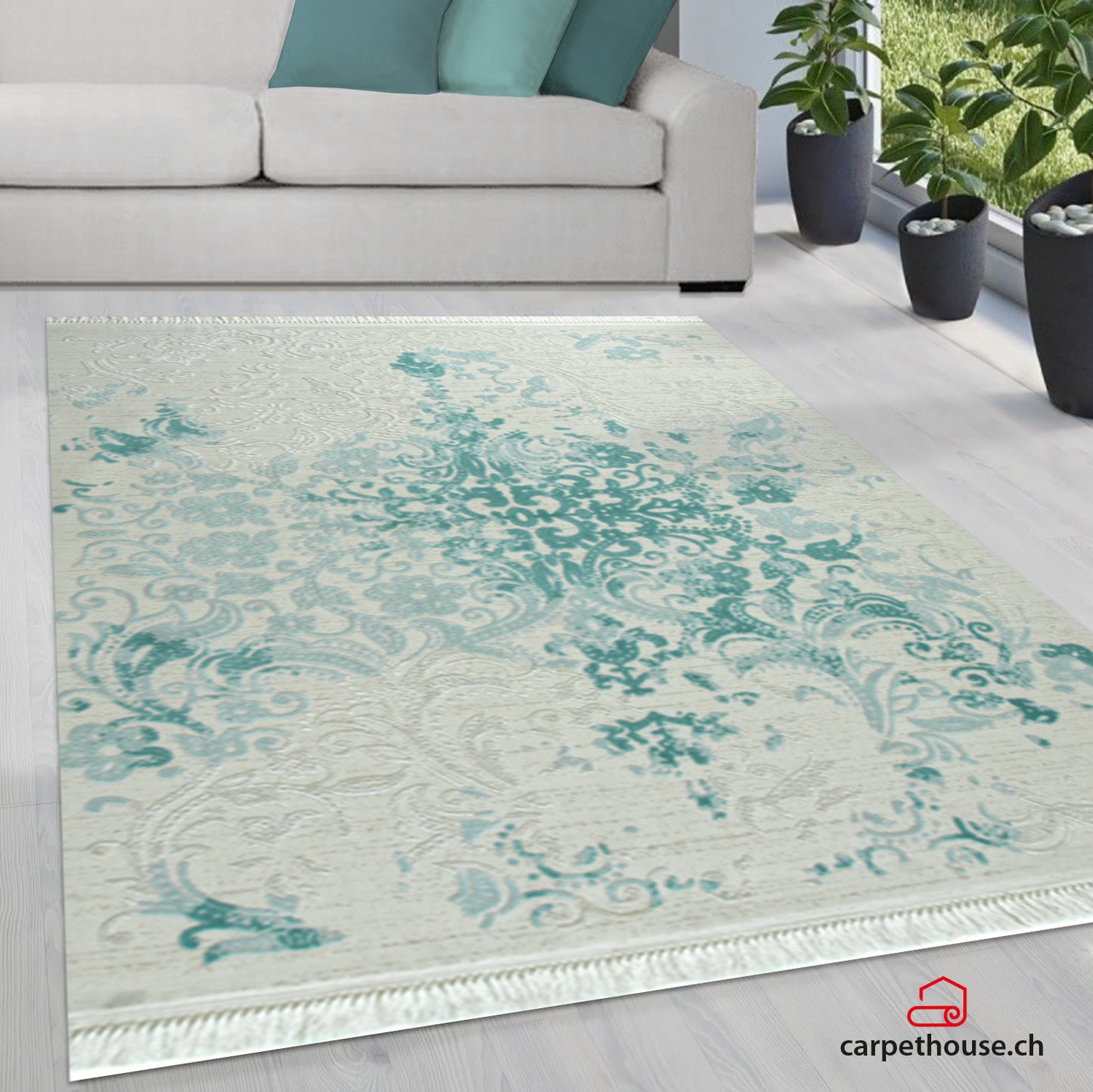Teppich Abiye 5825 Türkis | Moderner Hoch-Tief Teppich – Carpethouse