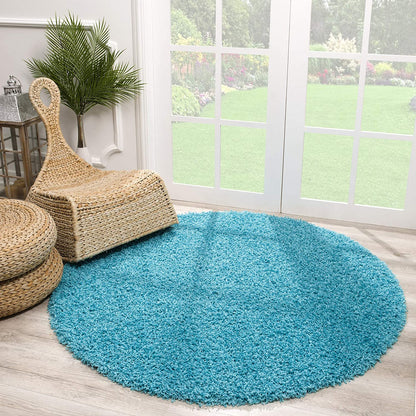 Loca New | Aquablau | Hochflorteppich | rund