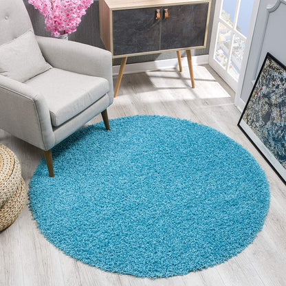 Loca New | Aquablau | Hochflorteppich | rund