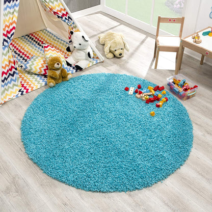 Loca New | Aquablau | Hochflorteppich | rund