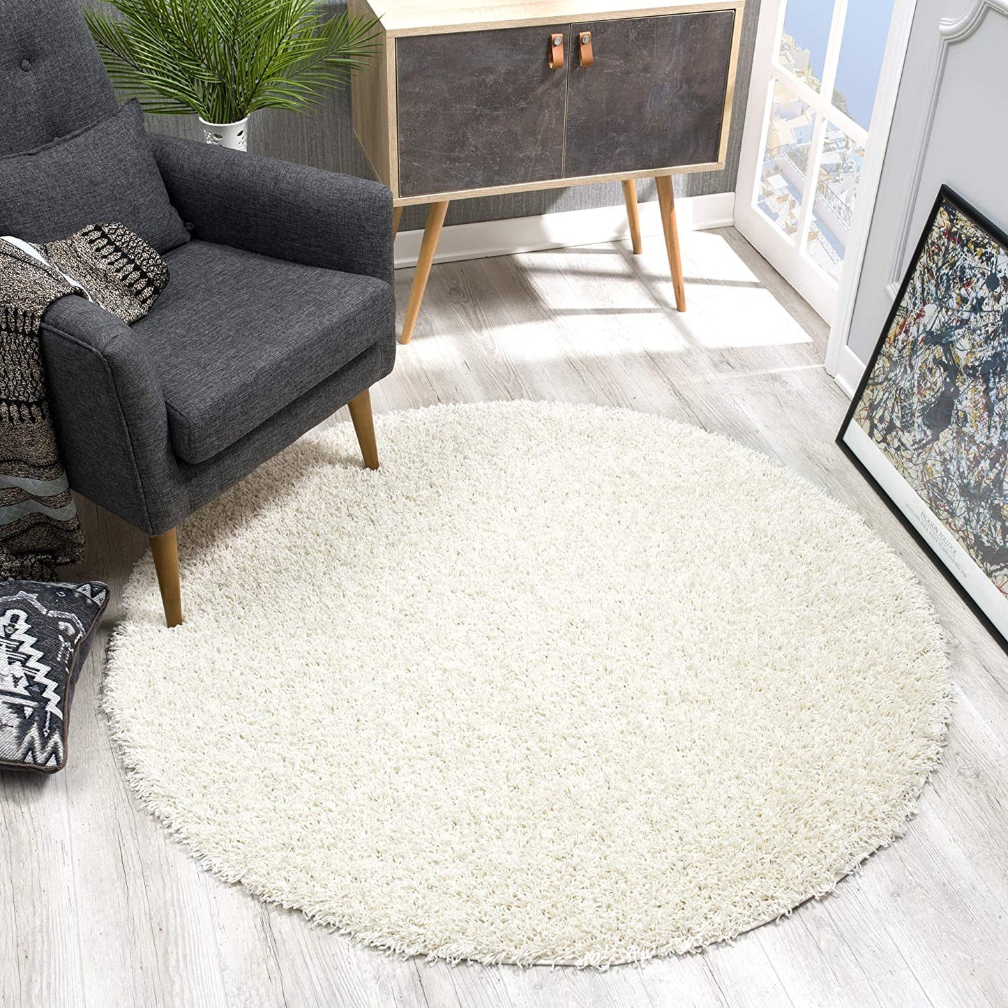 Loca New | Cream | Hochflorteppich | rund