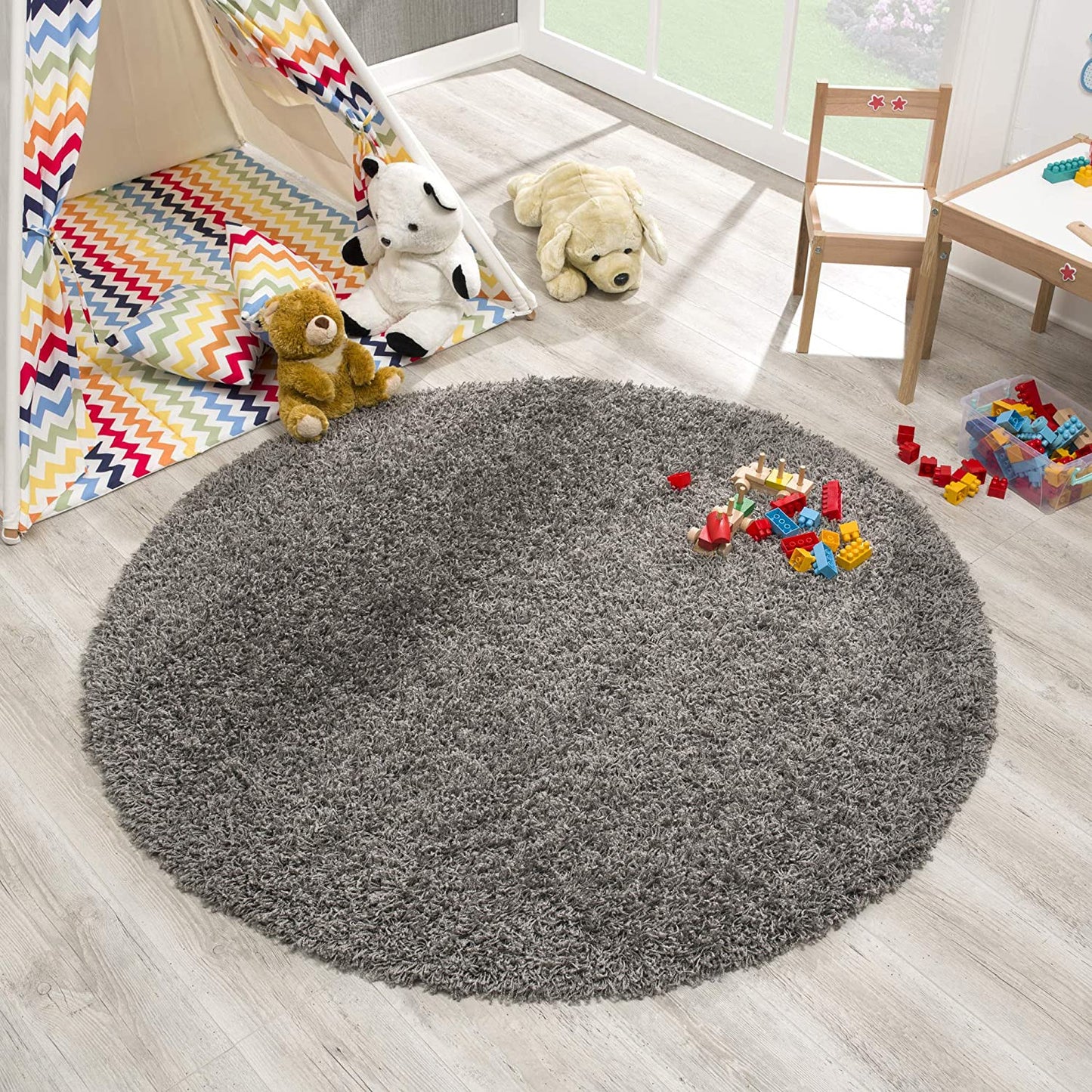 Loca New | Dunkelgrau | Hochflorteppich | rund