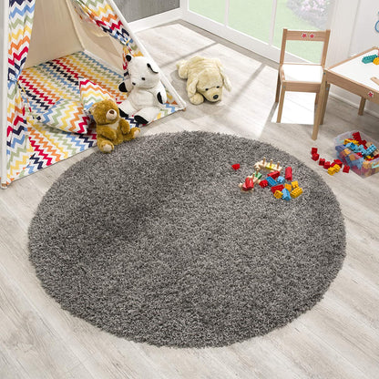 Loca New | Dunkelgrau | Hochflorteppich | rund