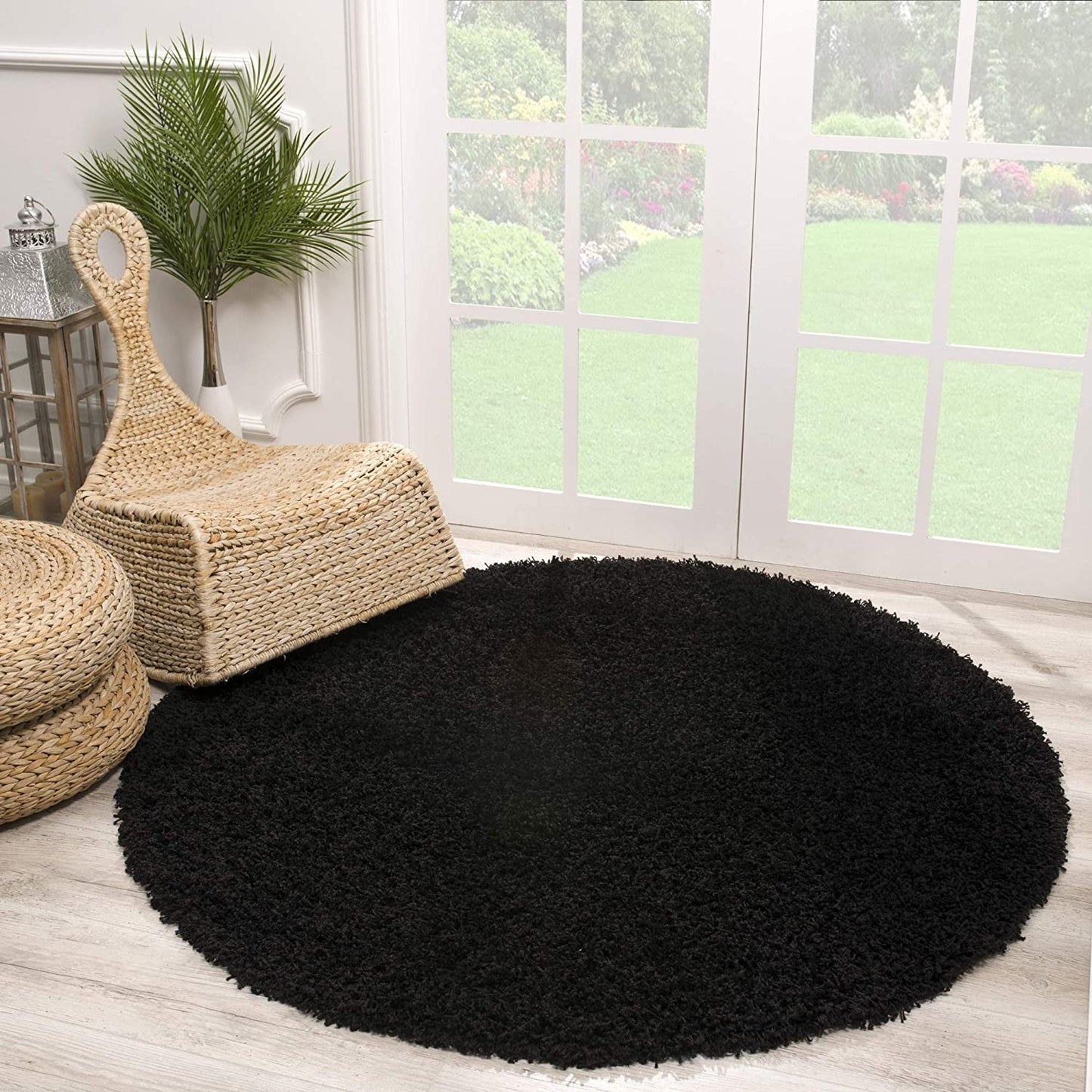Loca New | Schwarz | Hochflorteppich | rund