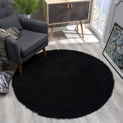 Loca New | Schwarz | Hochflorteppich | rund