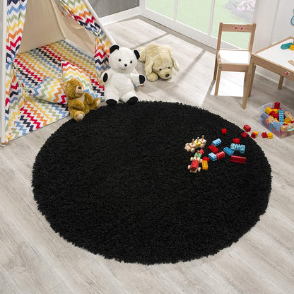 Loca New | Schwarz | Hochflorteppich | rund