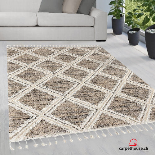 Uvita Teppich Teppich Handmade-Look 3D mit Fransen, 80265 270-Beige