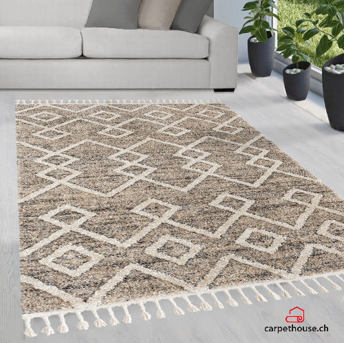 Uvita Teppich Teppich Handmade-Look 3D mit Fransen, 80330 270-Beige