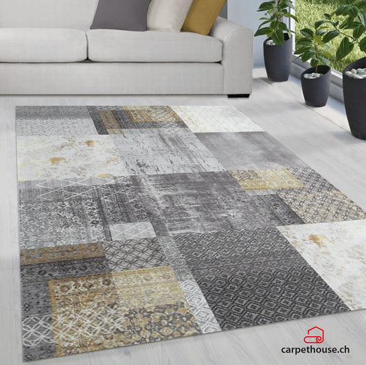 Waschbarer Flachwebeteppich Edessa 1300 Grey Gold