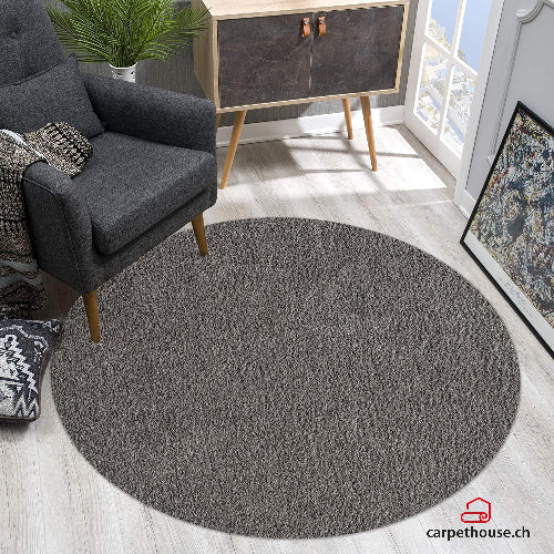 Waschbarer Hochflor Teppich Flash 9010 96 Anthracite – Rund