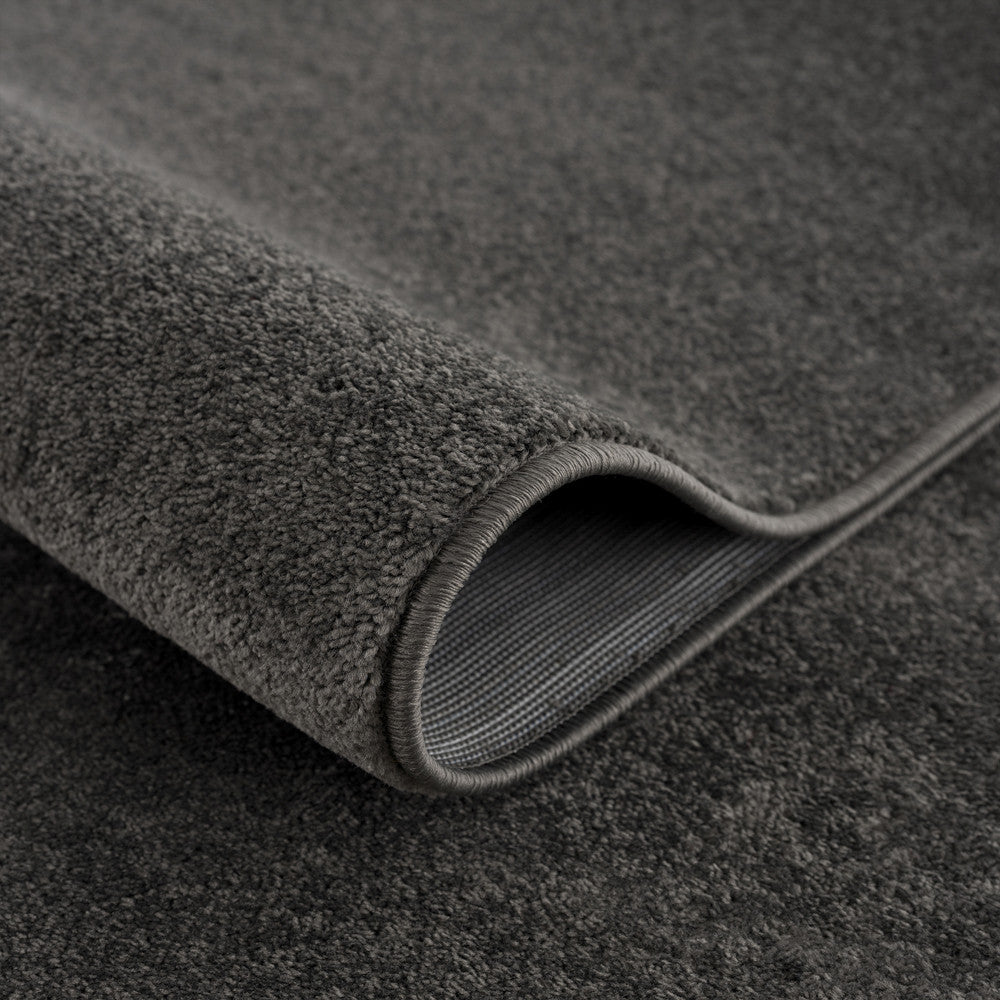Kurzflor Teppich Uni 9501 Dark Grey – Rund