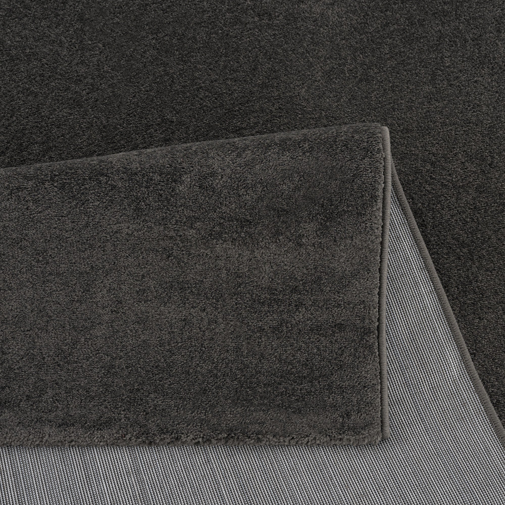 Kurzflor Teppich Uni 9501 Dark Grey – Rund